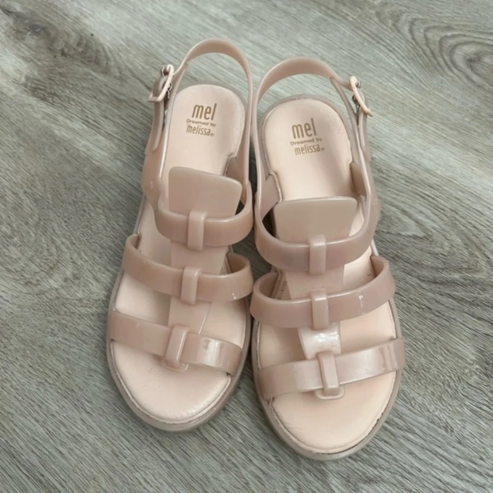 Mel Dreamed by Melissa Blush Gel Sandals with Block Heels